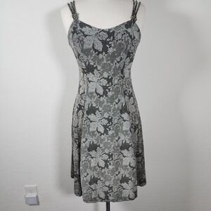Empire USA Dress Gray Black Floral Sleeveless Party Cocktail‎ Mini Dress L
